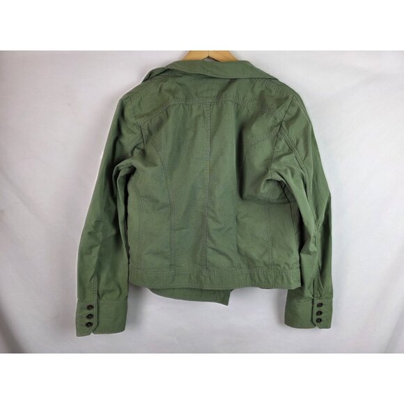 Eddie Bauer Ripstop Women's Jacket Size Large Green Cropped Military Coat - Picture 15 of 16